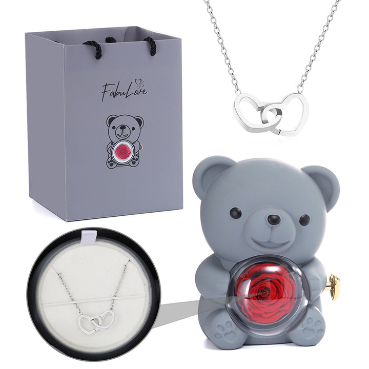 Eternal Rose Bear - W/ Engraved Necklace