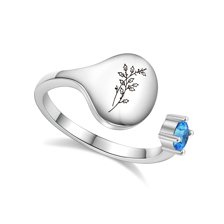 Birth Month Flower and Birthstone Ring