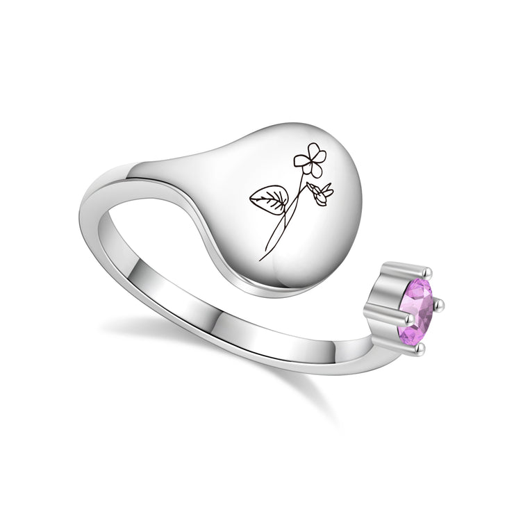 Birth Month Flower and Birthstone Ring