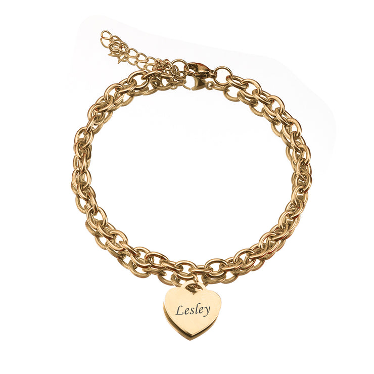 Personalized Heart Engraved Bracelet - With 1-5 Charms