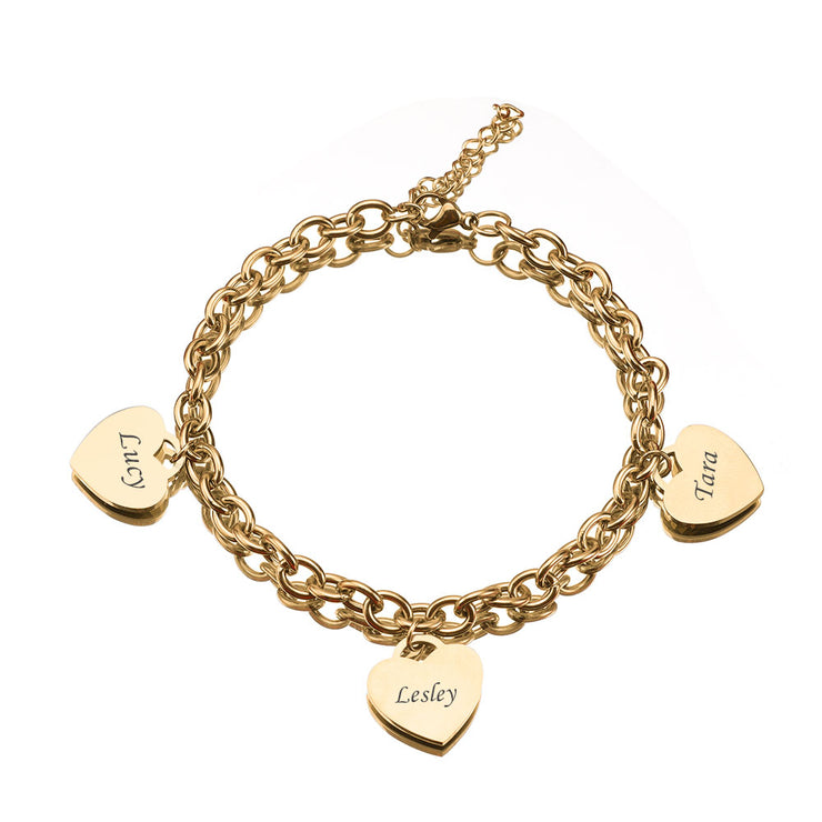 Personalized Heart Engraved Bracelet - With 1-5 Charms