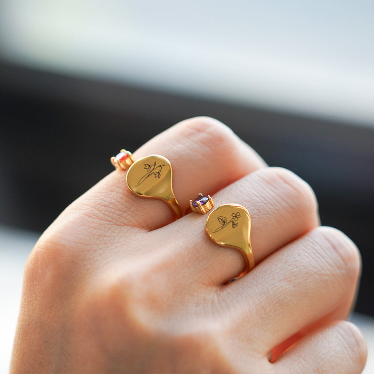 Birth Month Flower and Birthstone Ring