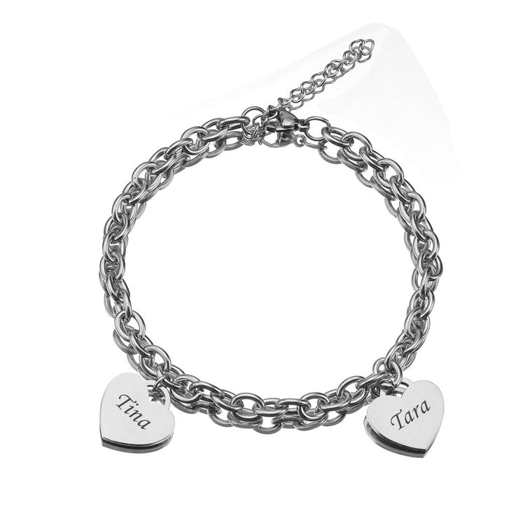 Personalized Heart Engraved Bracelet - With 1-5 Charms