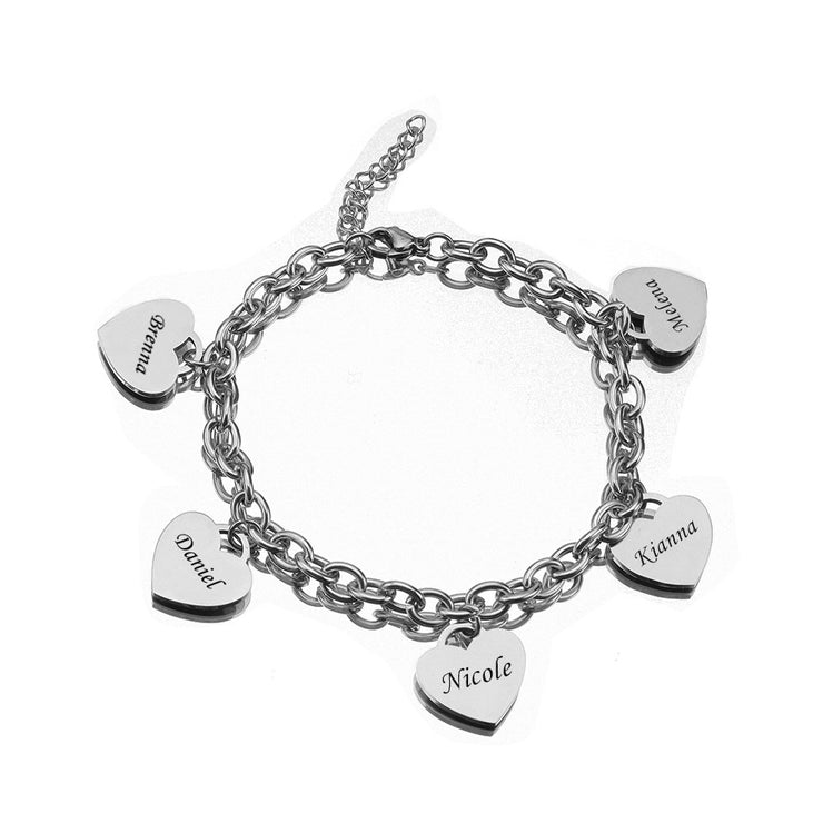 Personalized Heart Engraved Bracelet - With 1-5 Charms